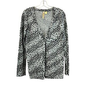 Eyeshadow Womens Cheetah Print Cardigan V-Neck Button Up Gray/Black Size Medium